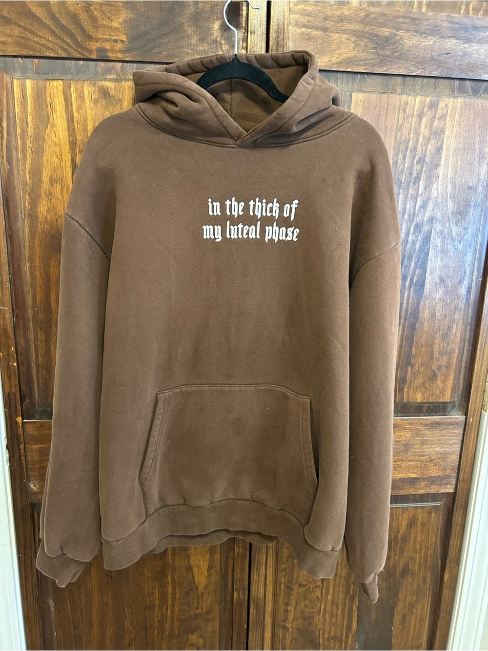 Brown Graphic Hoodie Sweater - "in the thick of my luteal phase"